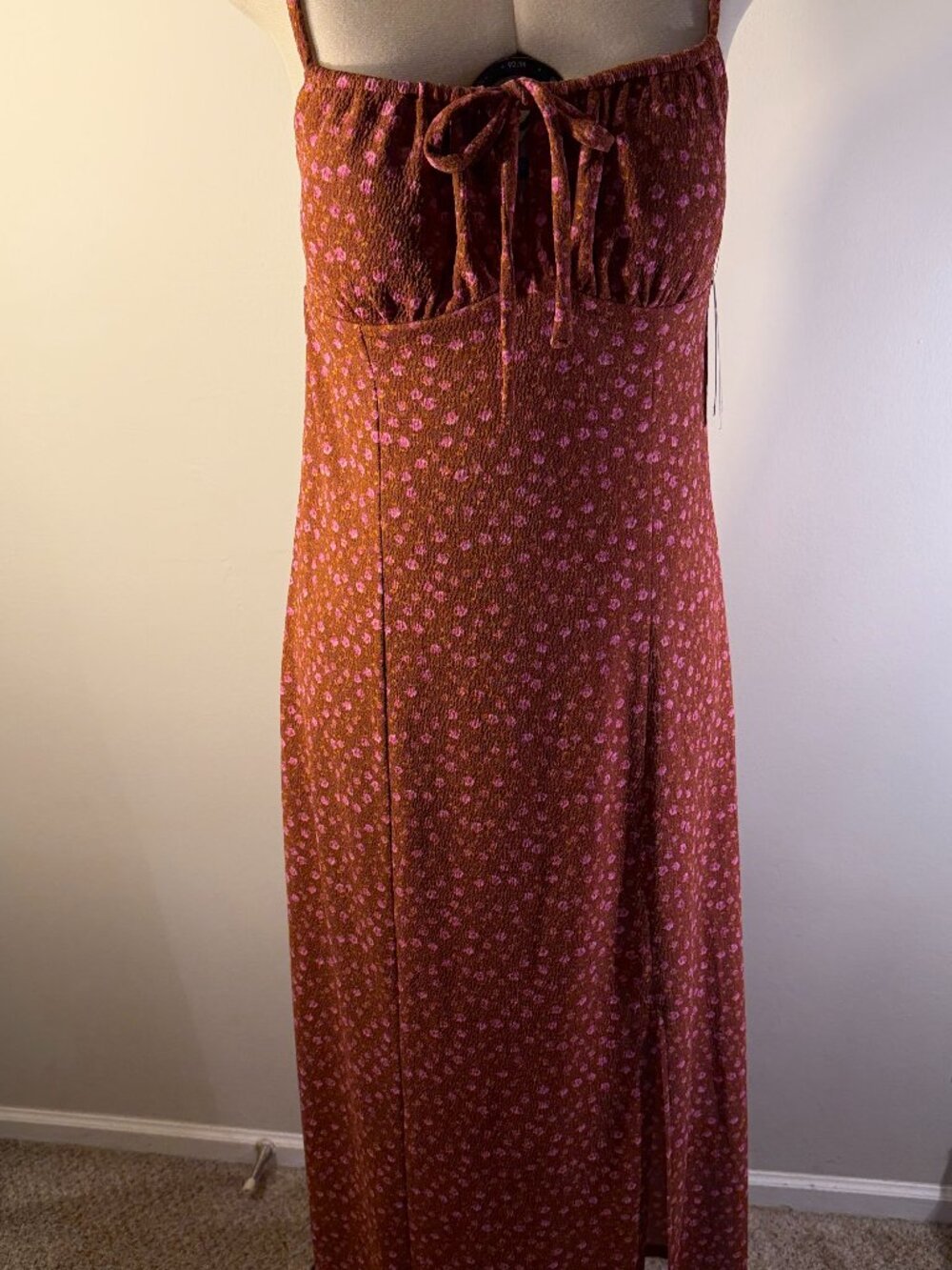 No Boundaries Maxi Dress with Front Slit Women`s,rust Ditsy Floral size S